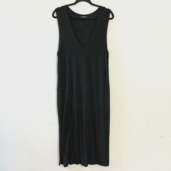 Madewell Womens Sleeveless Jersey Midi Dress‎ Pullover V-Neck Black Size M - Picture 1 of 11